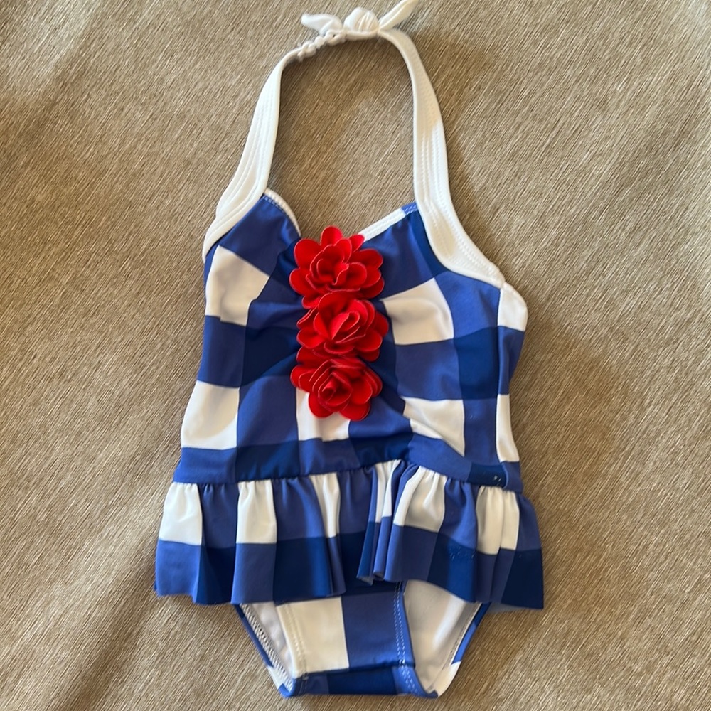 Janie and Jack one piece swimsuit with flower detail and neck bow